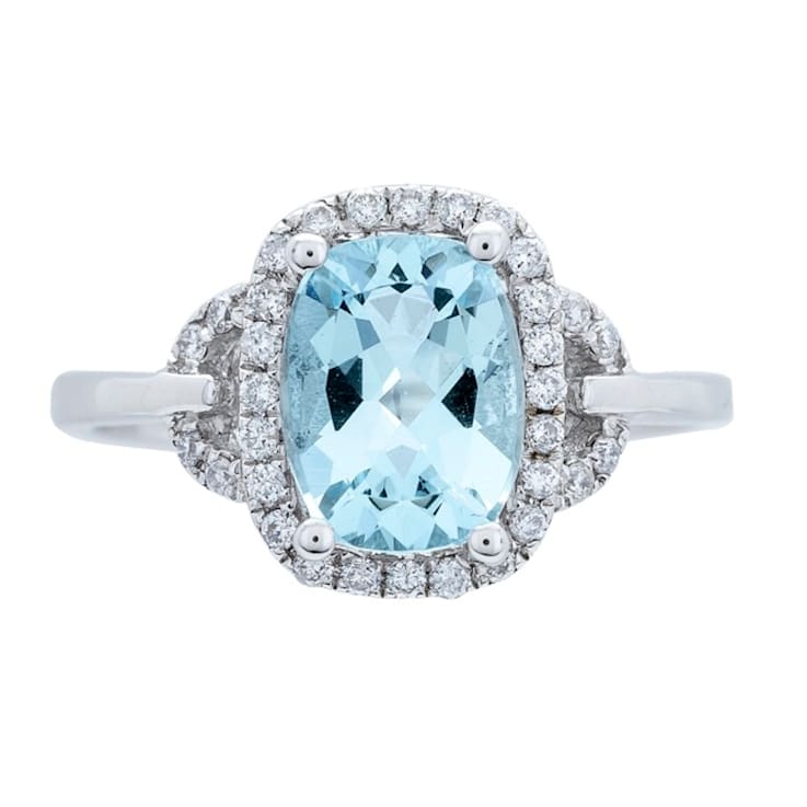 Gin & Grace 10K White Gold Aquamarine & Diamond Ring