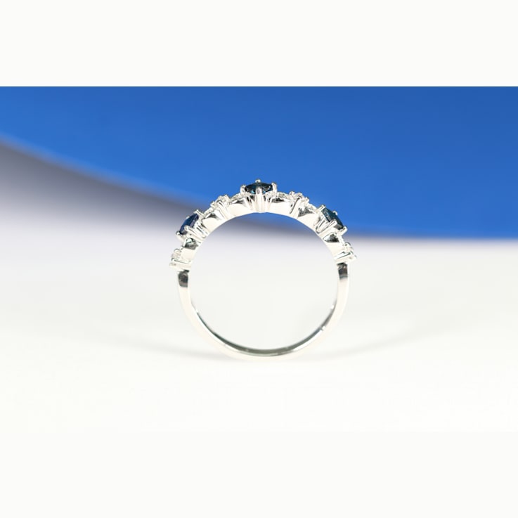 Gin & Grace 18K White Gold Real Diamond Ring (I1) with Natural Blue Sapphire