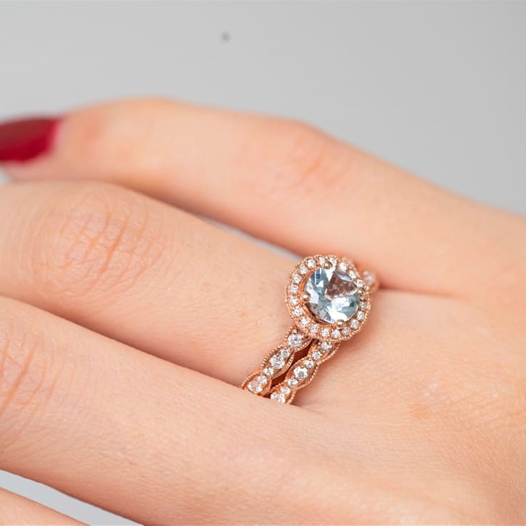 Gin & Grace 14K Rose Gold Aquamarine Ring with Diamond