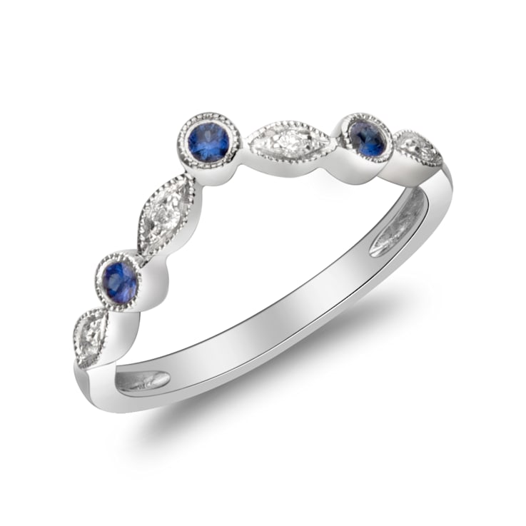 Gin & Grace 14K White Gold Natural Blue Sapphire With Real Diamond
(I1) Ring