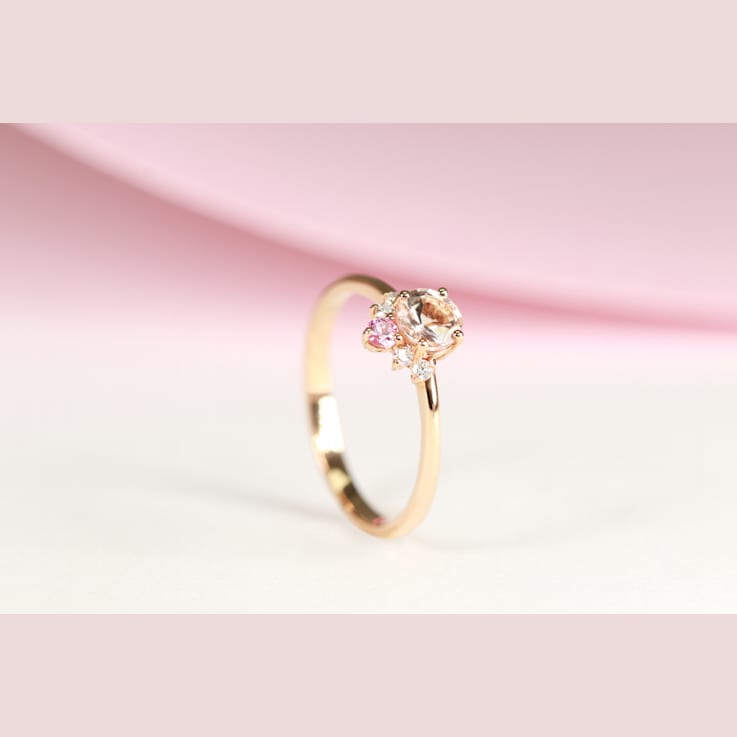 Gin & Grace 18K Rose Gold Real Diamond Ring (I1) with Morganite
& Pink Sapphire