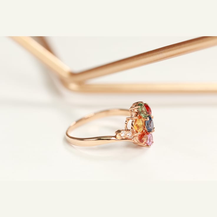 Gin & Grace 14K Rose Gold Real Diamond Ring (I1) with Natural Multi Sapphire