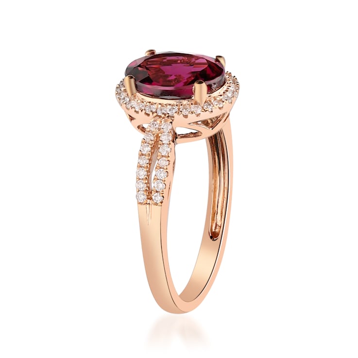 Gin & Grace 10K Rose Gold Real Diamond Ring (I1) with Raspberry
color Natural Rhodolite Garnet