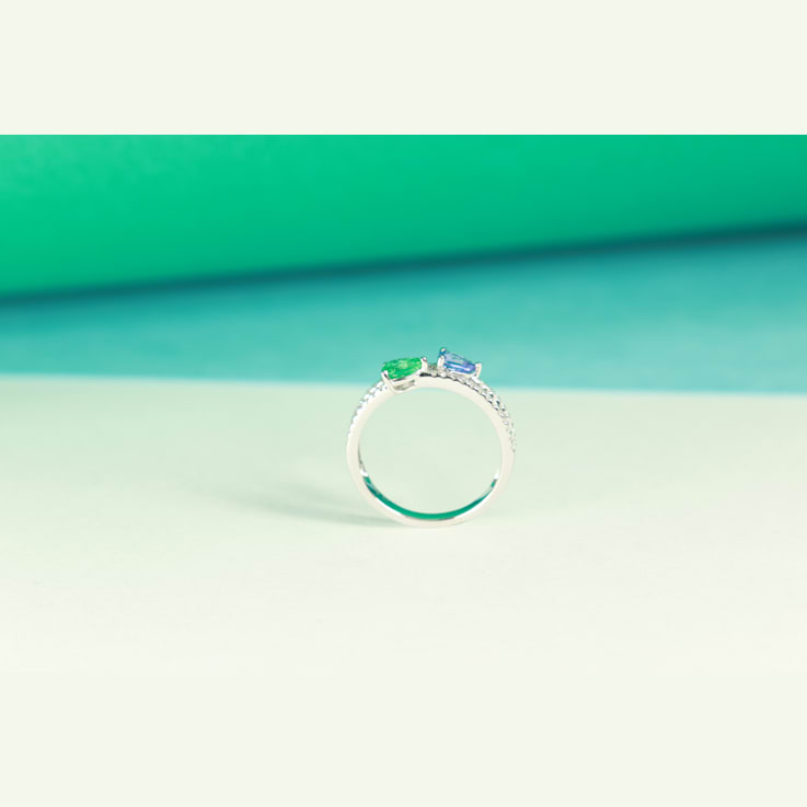 Gin and Grace 18K White Gold Natural Zambian Emerald & Tanzanite
Ring with Real Diamonds