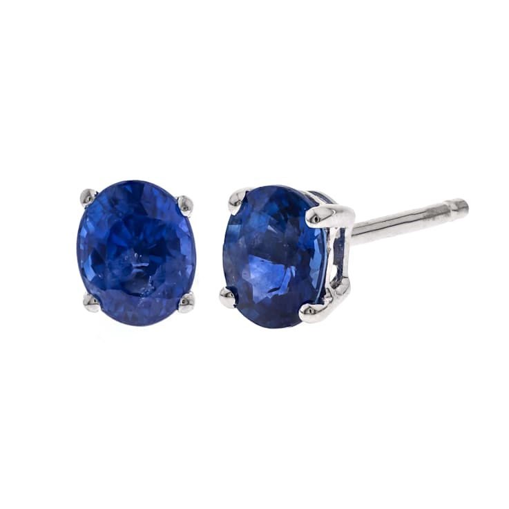 Gin & Grace 14K White Gold Stud Earring with Natural Blue Sapphire
