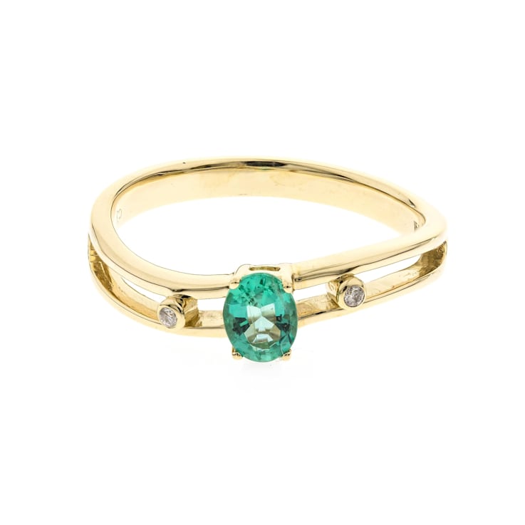 Gin and Grace 14K Gold Natural Zambian Emerald Ring with Real Diamonds