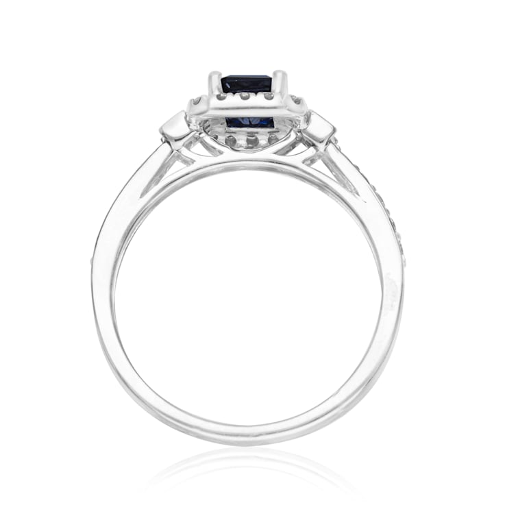 Gin & Grace 14K White Gold Diamond Ring with Blue Sapphire