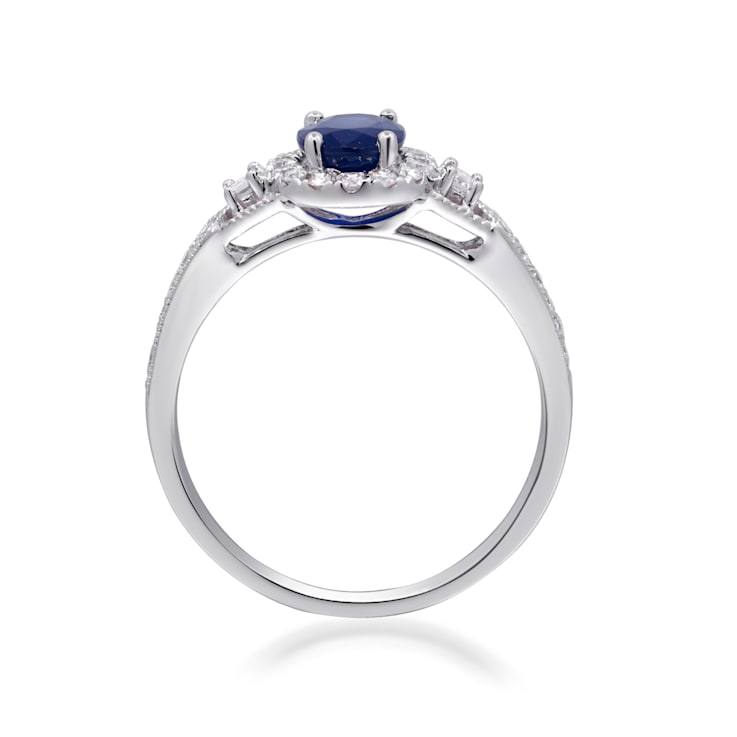 Gin and Grace 14K White Gold Natural Blue Sapphire Ring with Real Diamonds
