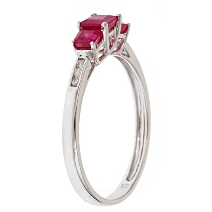 Gin & Grace 14K White Gold Princess Cut Ruby Ring  with Diamond