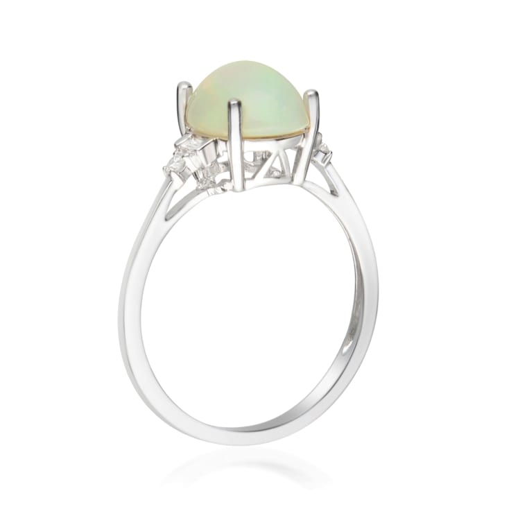 Gin & Grace 10K White Gold Real Diamond Ring (I1) with Natural
Ethiopian Opal