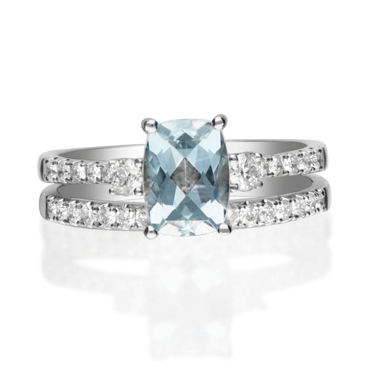 Gin & Grace 14K White Gold Blue Aquamarine with Diamond (I1) Ring