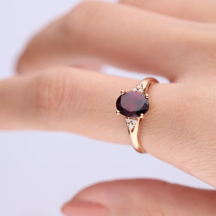 Gin & Grace 10K Rose Gold Real Diamond Ring (I1) with Raspberry
color Natural Rhodolite Garnet