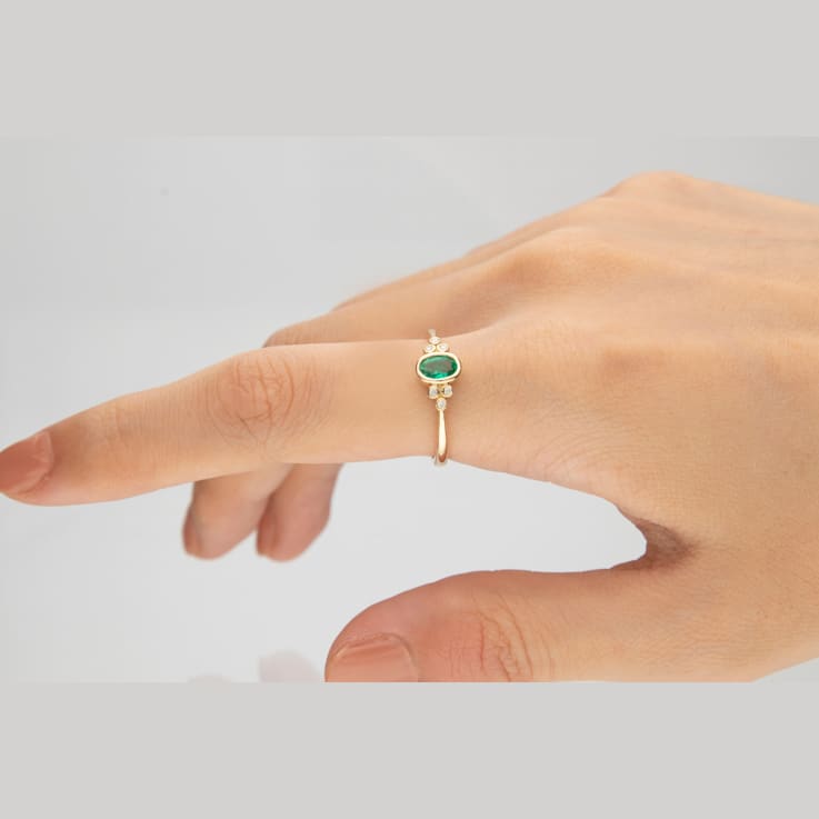 Gin & Grace 10K Yellow Gold Natural Zambian Emerald Ring with Real Diamonds