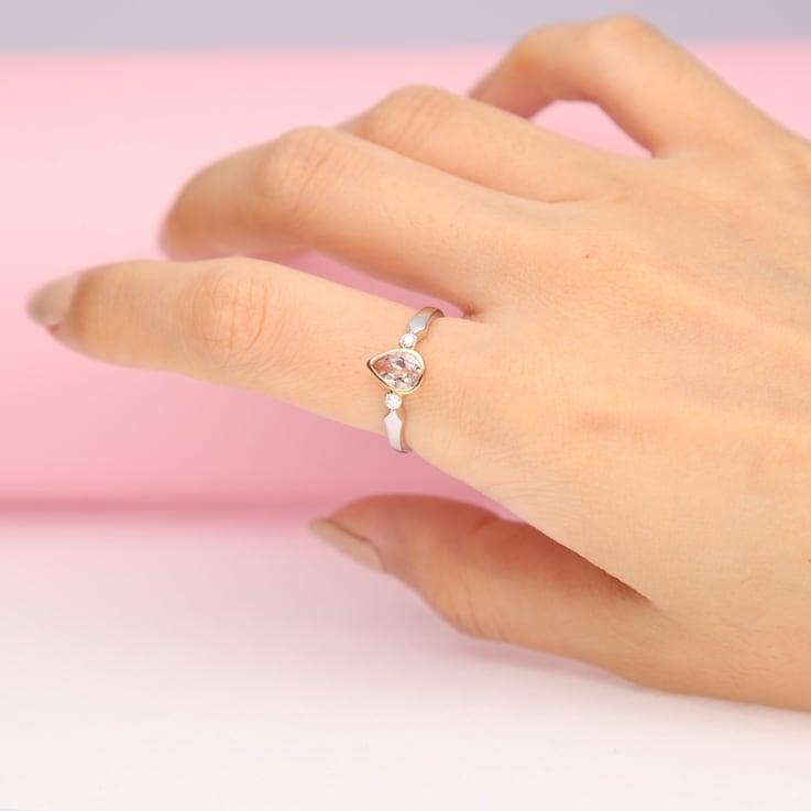 Gin & Grace 14K Two Tone Gold Real Diamond Ring (I1) with Genuine Morganite