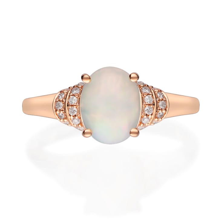 Gin & Grace 14K Rose Gold Real Diamond Ring (I1) with Natural Opal