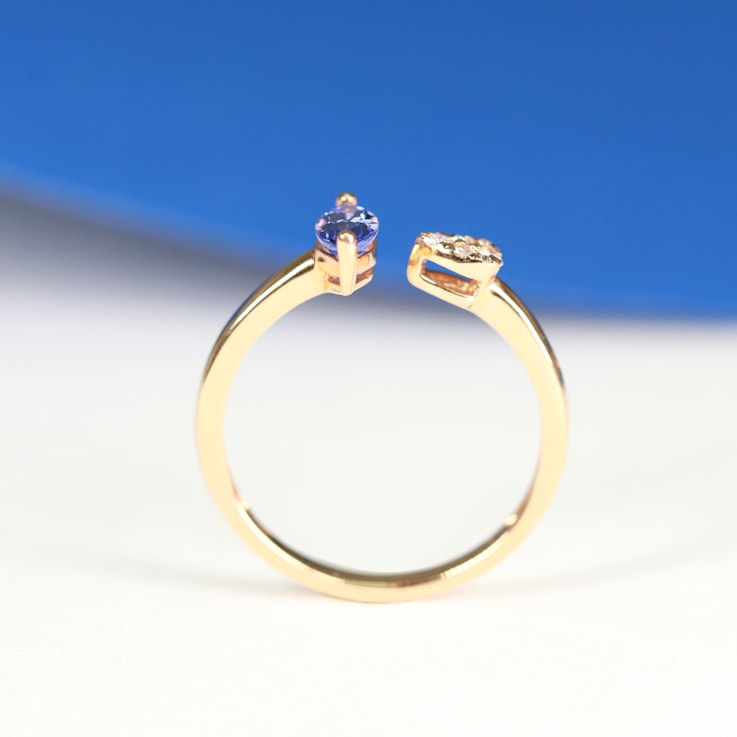 Gin & Grace 18K Rose Gold Real Diamond Ring (I1) with Genuine Tanzanite