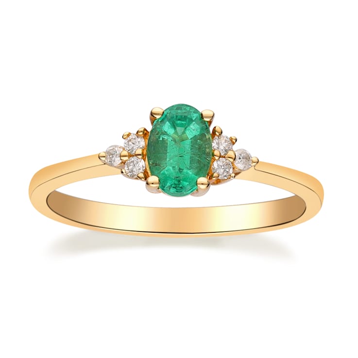 Gin and Grace 14K Yellow Gold Zambian Emerald Ring with Diamonds