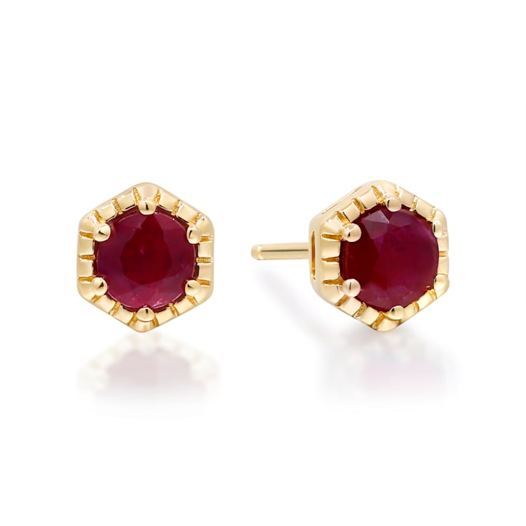 Gin & Grace 14K Yellow Gold Stud Earring with Genuine Ruby