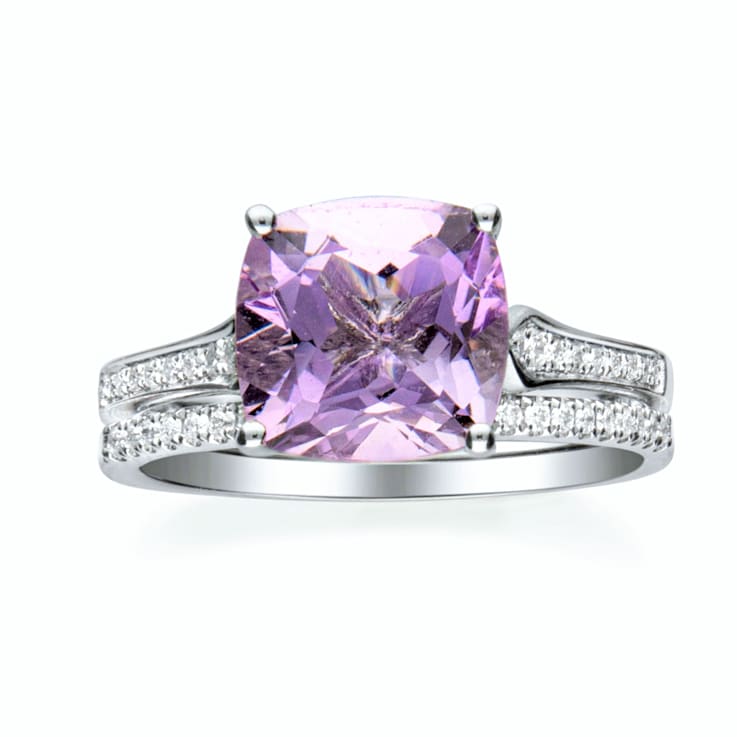 Gin & Grace 14K White Gold Natural Light Pink Amethyst Diamond (I1) Ring