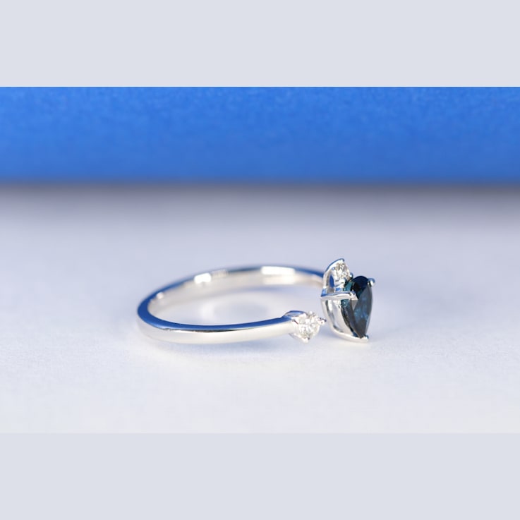 Gin & Grace 10K White Gold Real Diamond Ring (I1) with Natural Blue Sapphire