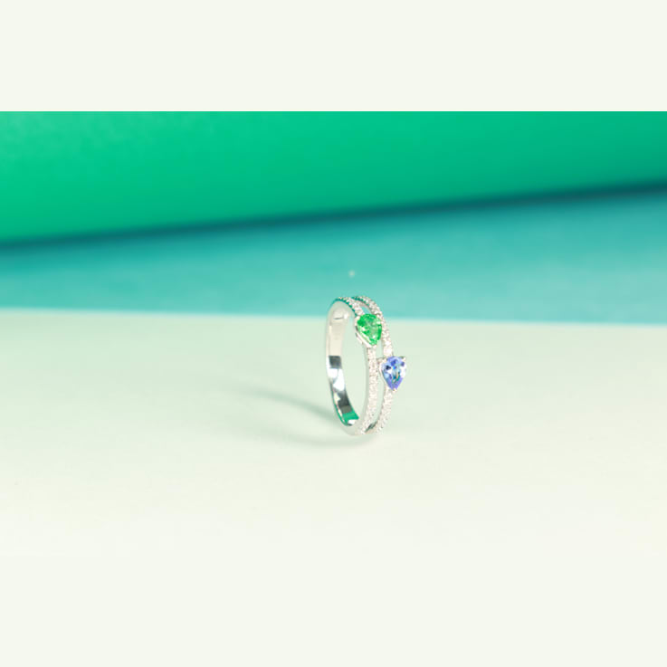 Gin and Grace 18K White Gold Natural Zambian Emerald & Tanzanite
Ring with Real Diamonds