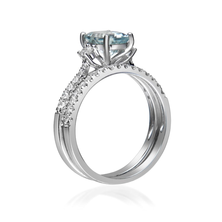 Gin & Grace 14K White Gold Blue Aquamarine with Diamond (I1) Ring