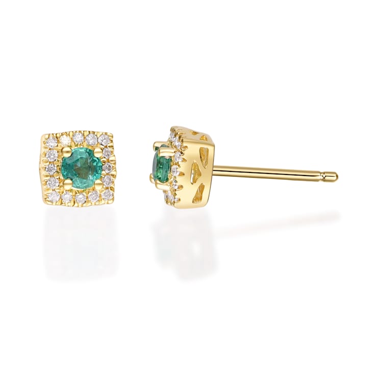 Gin and Grace 10K Yellow Gold Natural Zambian Emerald Earrings with Real Diamonds