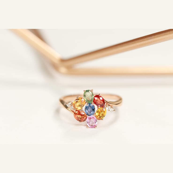 Gin & Grace 14K Rose Gold Real Diamond Ring (I1) with Natural Multi Sapphire
