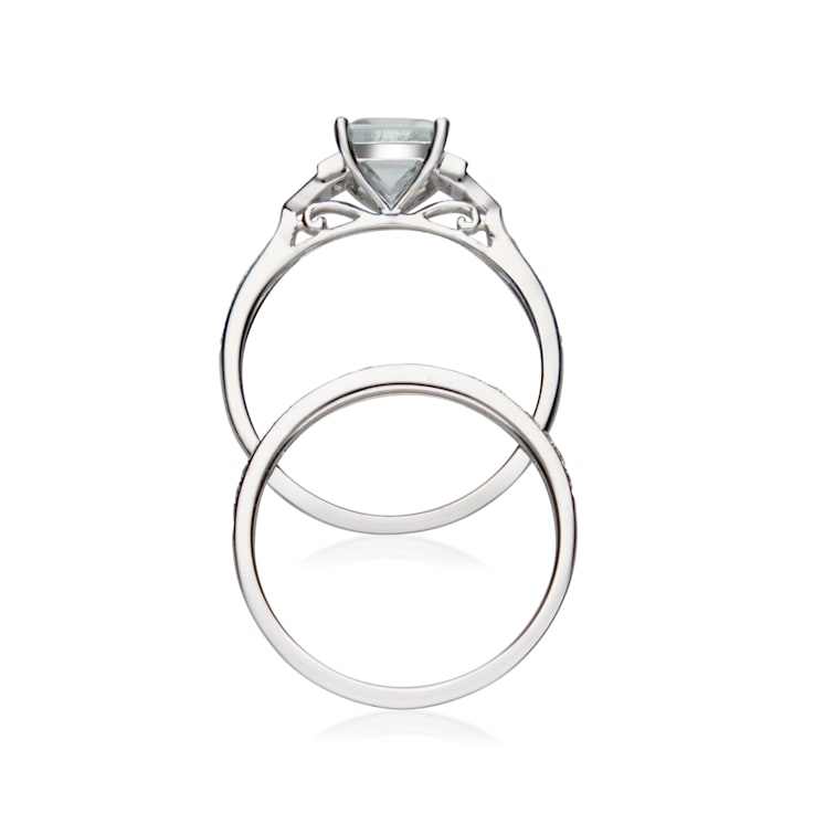 Gin & Grace 14K White Gold Blue Aquamarine with Diamond (I1) Ring