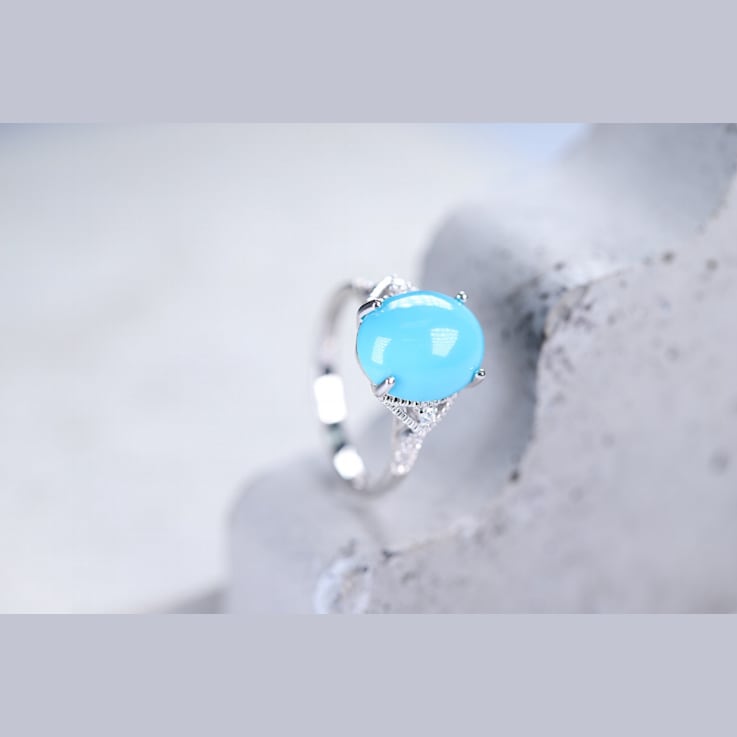 Gin and Grace 14K White Gold Natural Turquoise Ring with Real Diamonds
