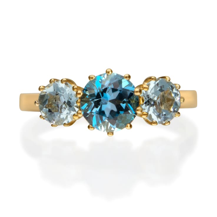 Gin & Grace 10K Yellow Gold Real Diamond Ring (I1) with Aquamarine
& London Blue Topaz
