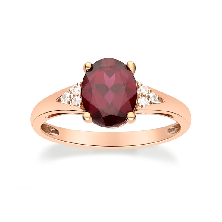 Gin & Grace 10K Rose Gold Real Diamond Ring (I1) with Raspberry
color Natural Rhodolite Garnet