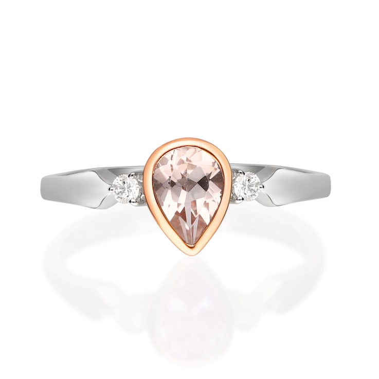 Gin & Grace 14K Two Tone Gold Real Diamond Ring (I1) with Genuine Morganite