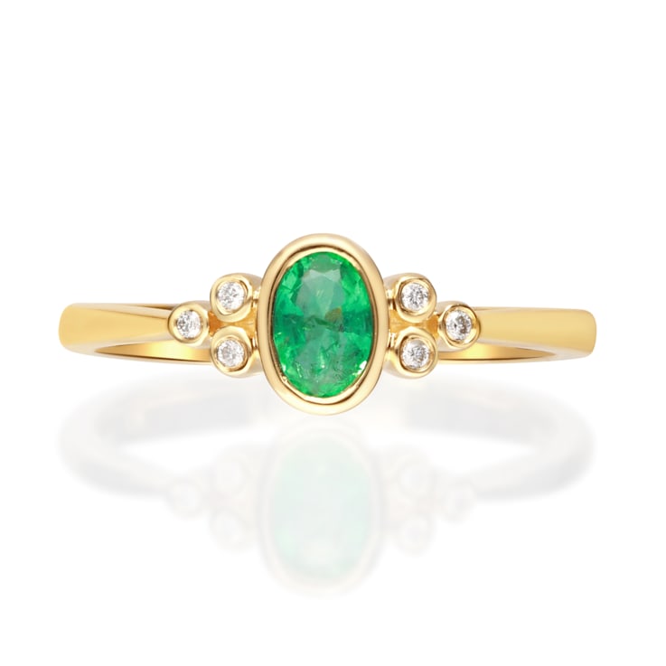 Gin & Grace 10K Yellow Gold Natural Zambian Emerald Ring with Real Diamonds