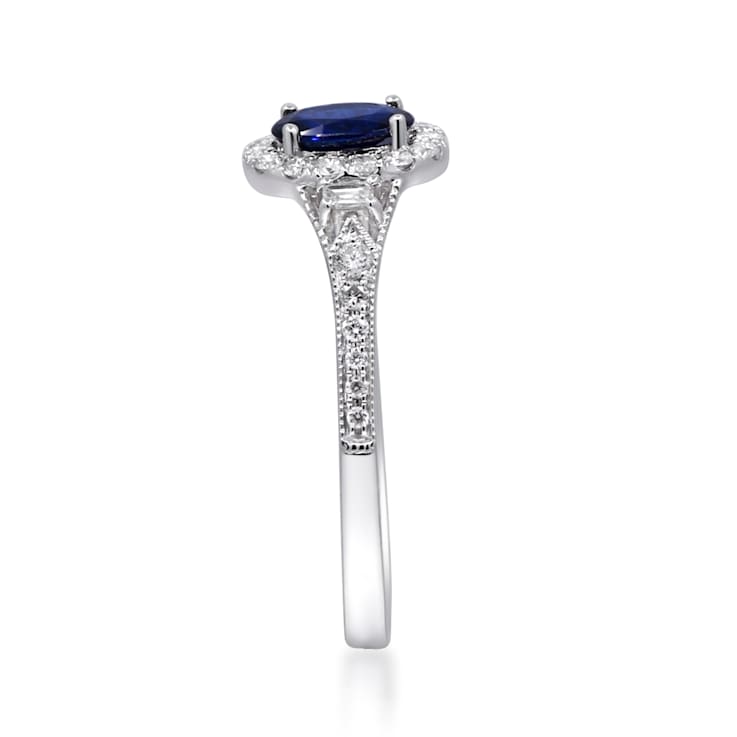Gin and Grace 14K White Gold Natural Blue Sapphire Ring with Real Diamonds