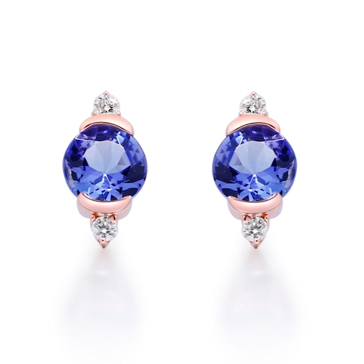 Gin & Grace 10K Yellow Gold Genuine Tanzanite and Real Diamond (I1) Earring