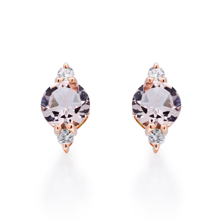 Gin & Grace 10K Rose Gold Genuine Morganite and Real Diamond (I1) Earring