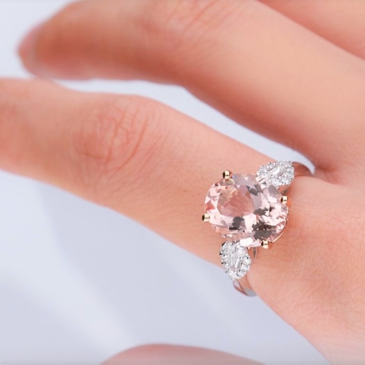 Gin & Grace 14K Two Tone Gold Morganite with Diamond Ring