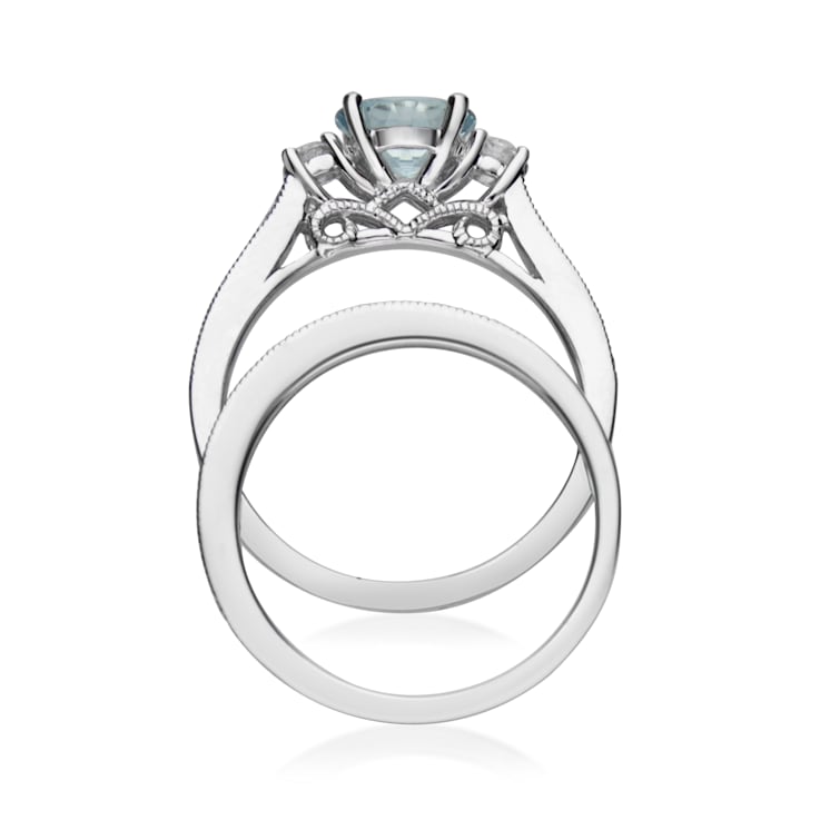 Gin & Grace 14K White Gold Aquamarine Ring with Diamond