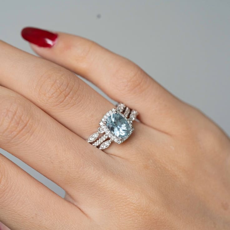 Natural Aquamarine Engagement Ring, Cushion Cut, 14k White Gold, March  Birthstone, Handmade Unique Ring - Etsy