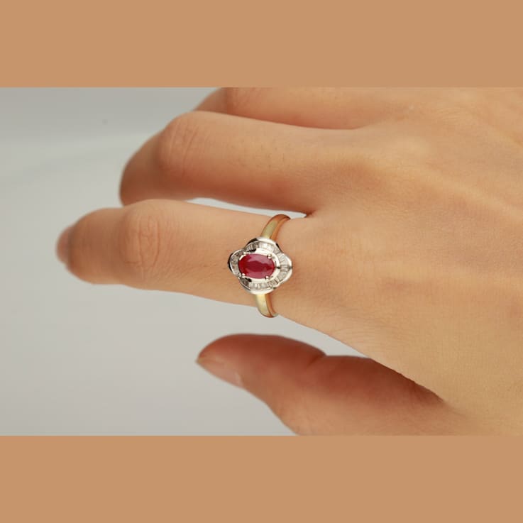 Gin & Grace 14K Two Tone Gold Real Diamond Anniversary Engagment
Ring (I1) with Genuine Ruby