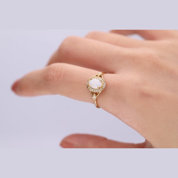 Gin & Grace 10K Yellow Gold Natural Australian Opal With Real
Diamond (I1) Statement Ring