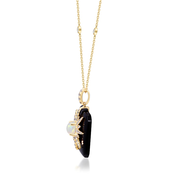 Gin & Grace 14K Yellow Gold Ethiopian Opal and Onyx Pendant with Diamonds