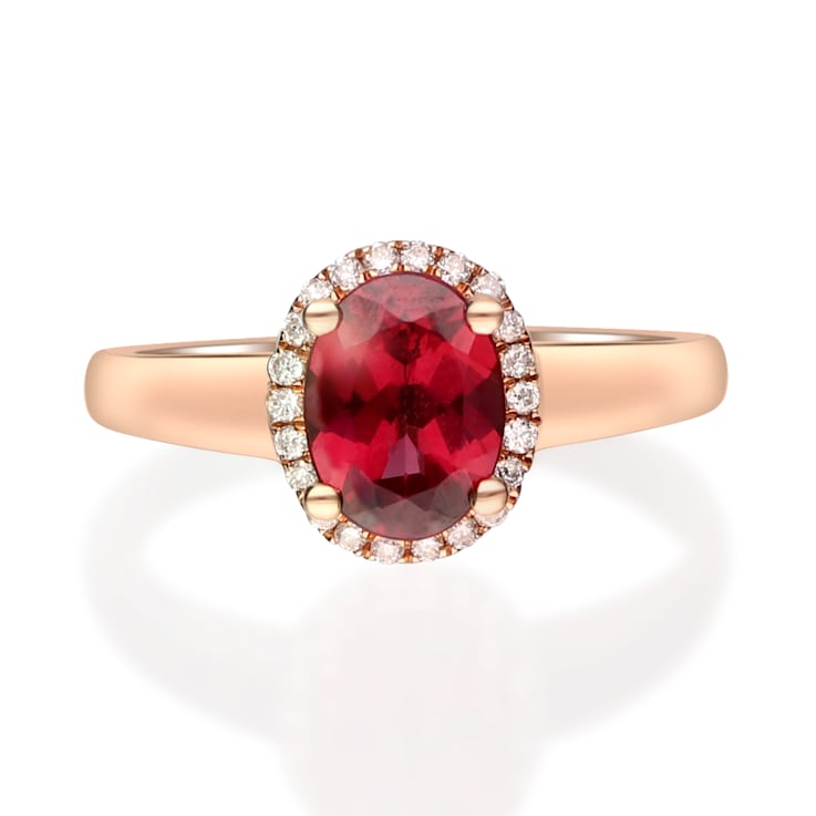 Gin & Grace 10K Rose Gold Real Diamond Ring (I1) with Raspberry
color Natural Rhodolite Garnet