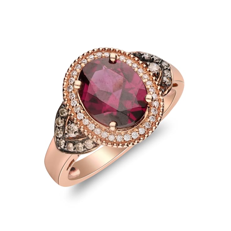 Gin & Grace 10K Rose Gold Real Diamond Ring (I1) with Raspberry
color Natural Rodholite Garnet