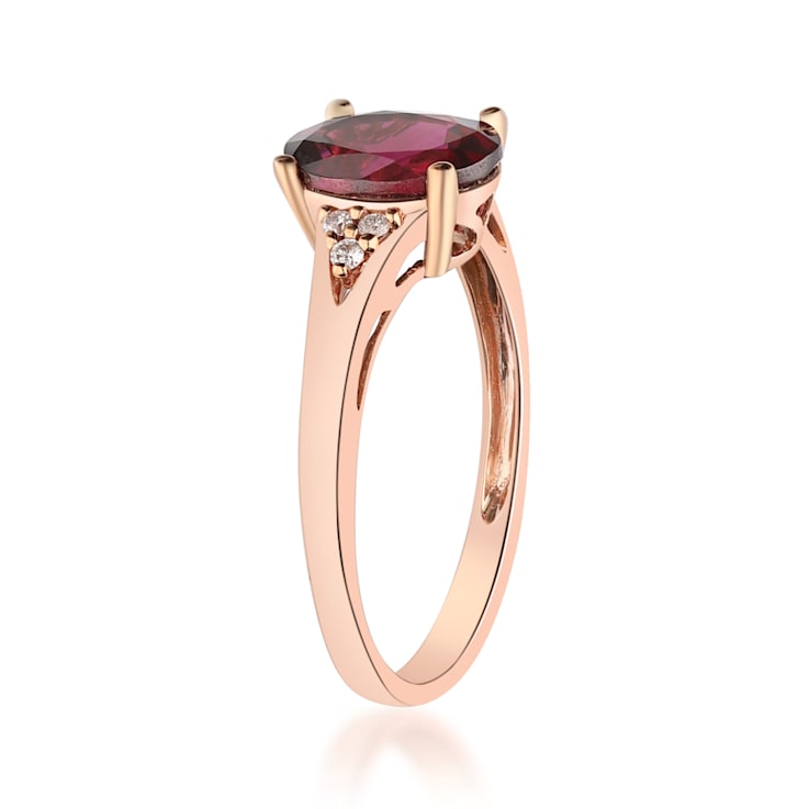 Gin & Grace 10K Rose Gold Real Diamond Ring (I1) with Raspberry
color Natural Rhodolite Garnet