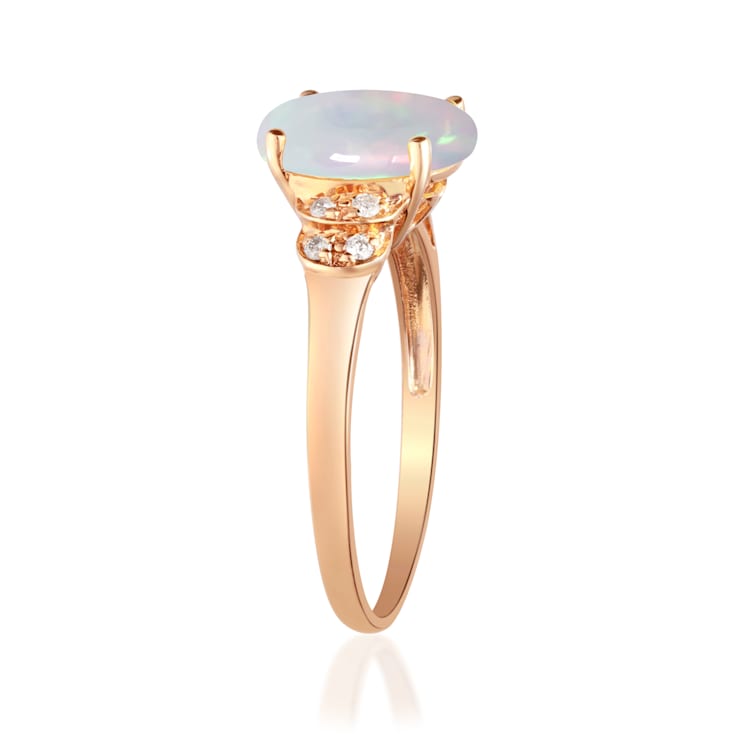 Gin & Grace 10K Rose Gold Natural Opal With Real Diamond (I1) Ring
