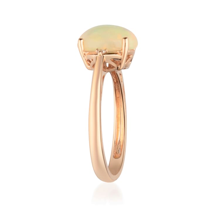 Gin & Grace 10K Rose Gold Real Diamond Ring (I1) with Natural Opal