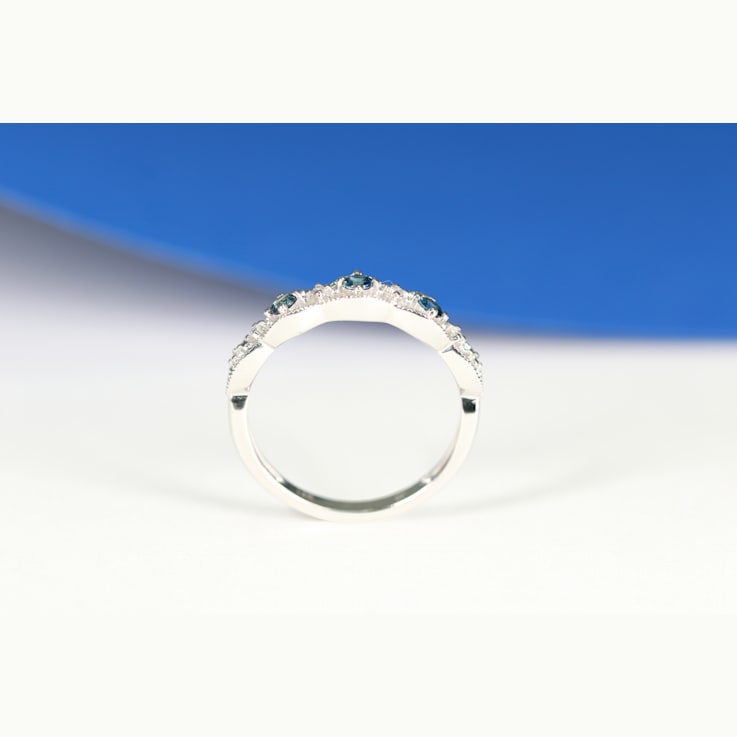 Gin & Grace 18K White Gold Real Diamond Ring (I1) with Natural Blue Sapphire