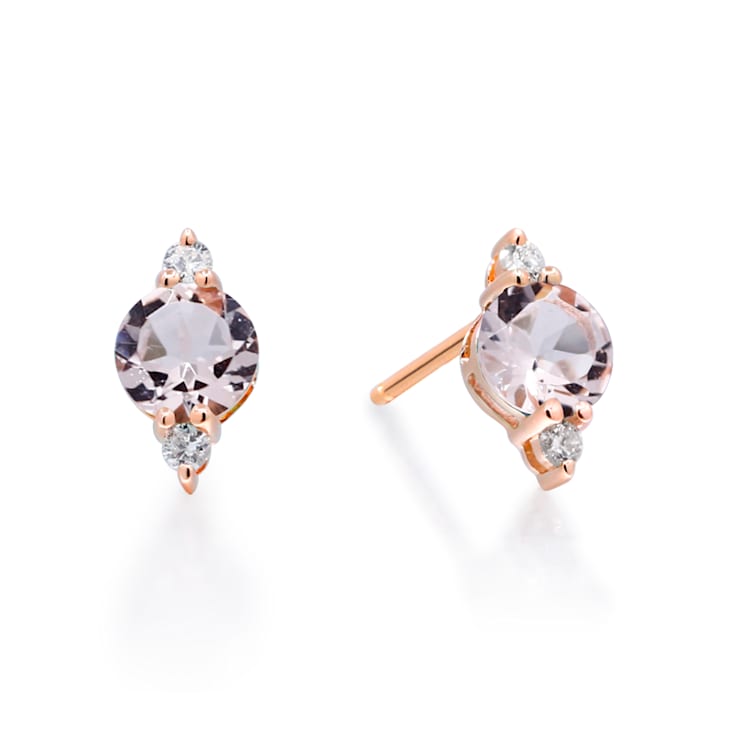 Gin & Grace 10K Rose Gold Genuine Morganite and Real Diamond (I1) Earring